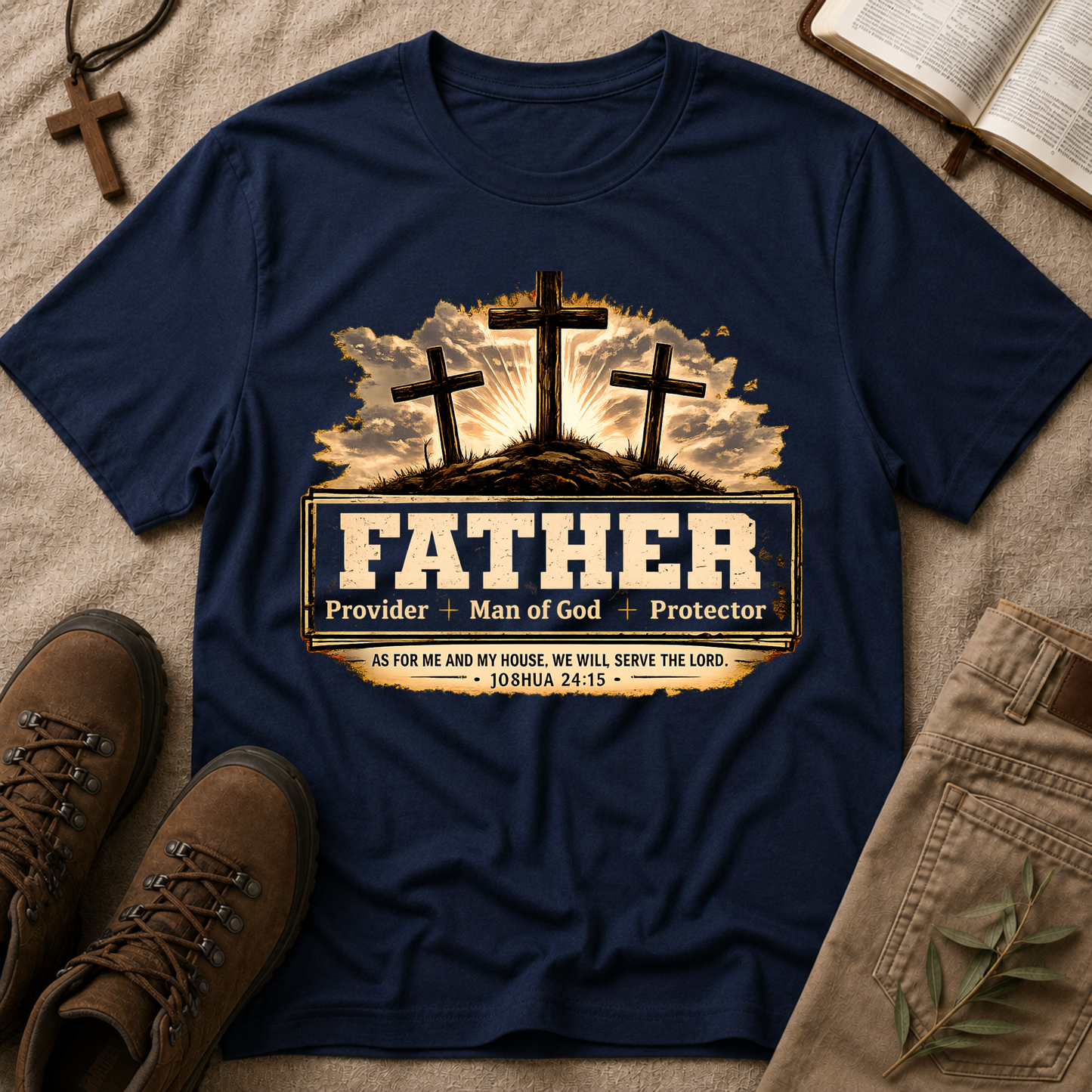 Father Provider Man Of God Protector Christian T-Shirt | Joshua 24:15 Breaking Bread Designs