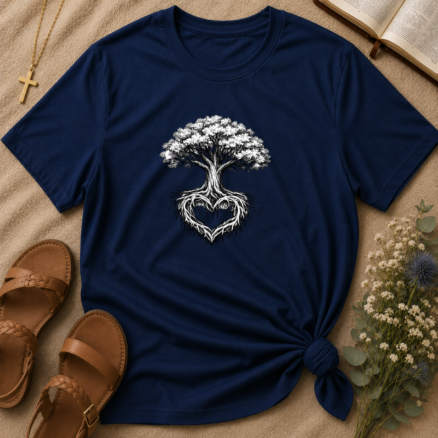 Tree of Life Christian T-Shirt | Heart Root Faith Graphic Tee | Biblical Tree of Life Inspirational Christian Shirt Breaking Bread Designs