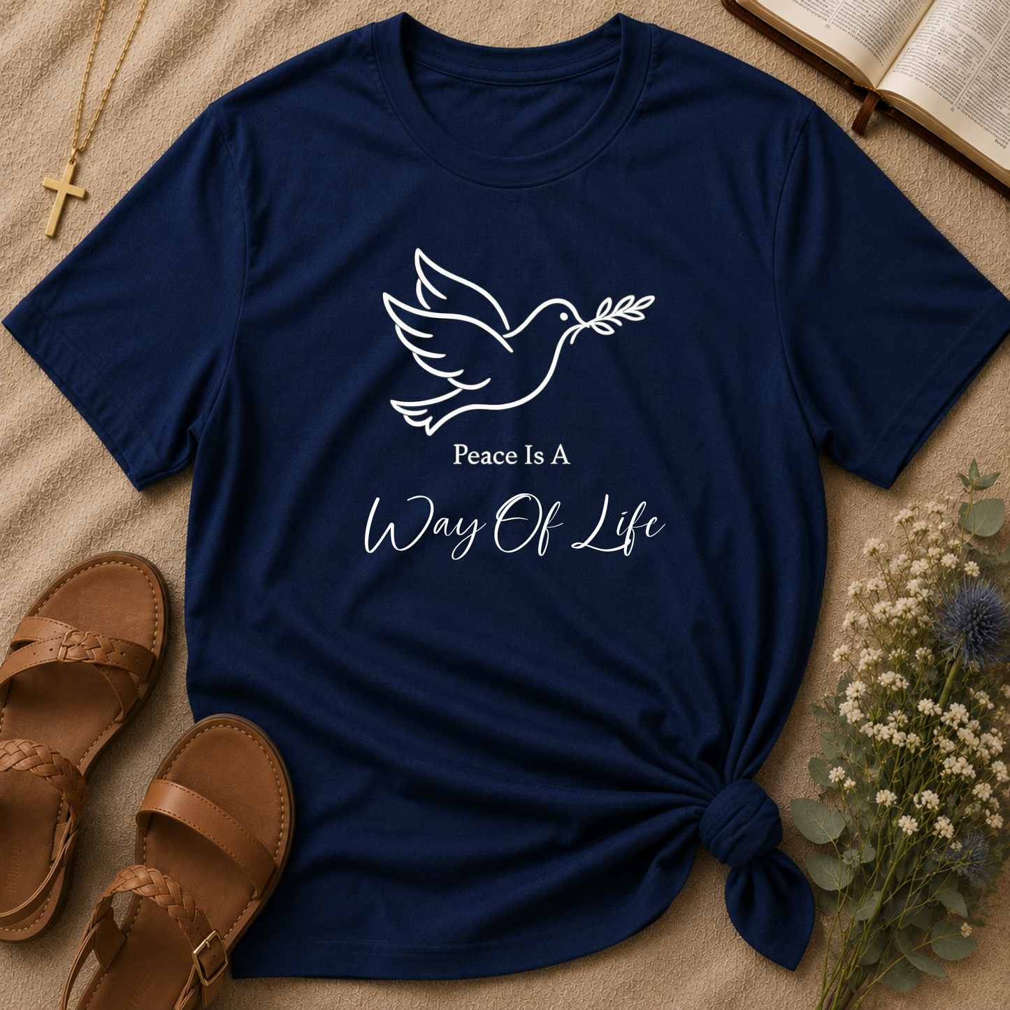 Peace Is a Way of Life Christian T-Shirt | Dove of Peace Faith Graphic Tee | Inspirational Christian Apparel Breaking Bread Designs