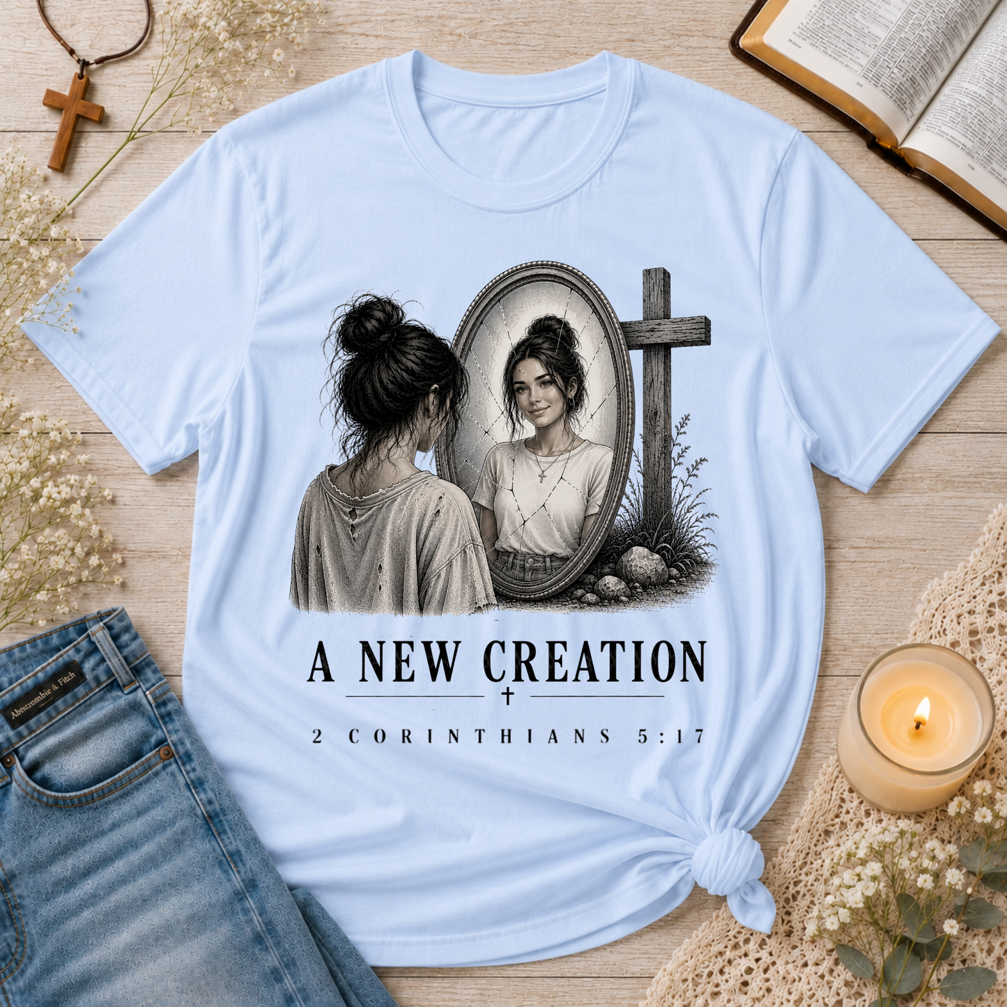 A New Creation Christian T-Shirt | 2 Corinthians 5:17 Faith Shirt Breaking Bread Designs