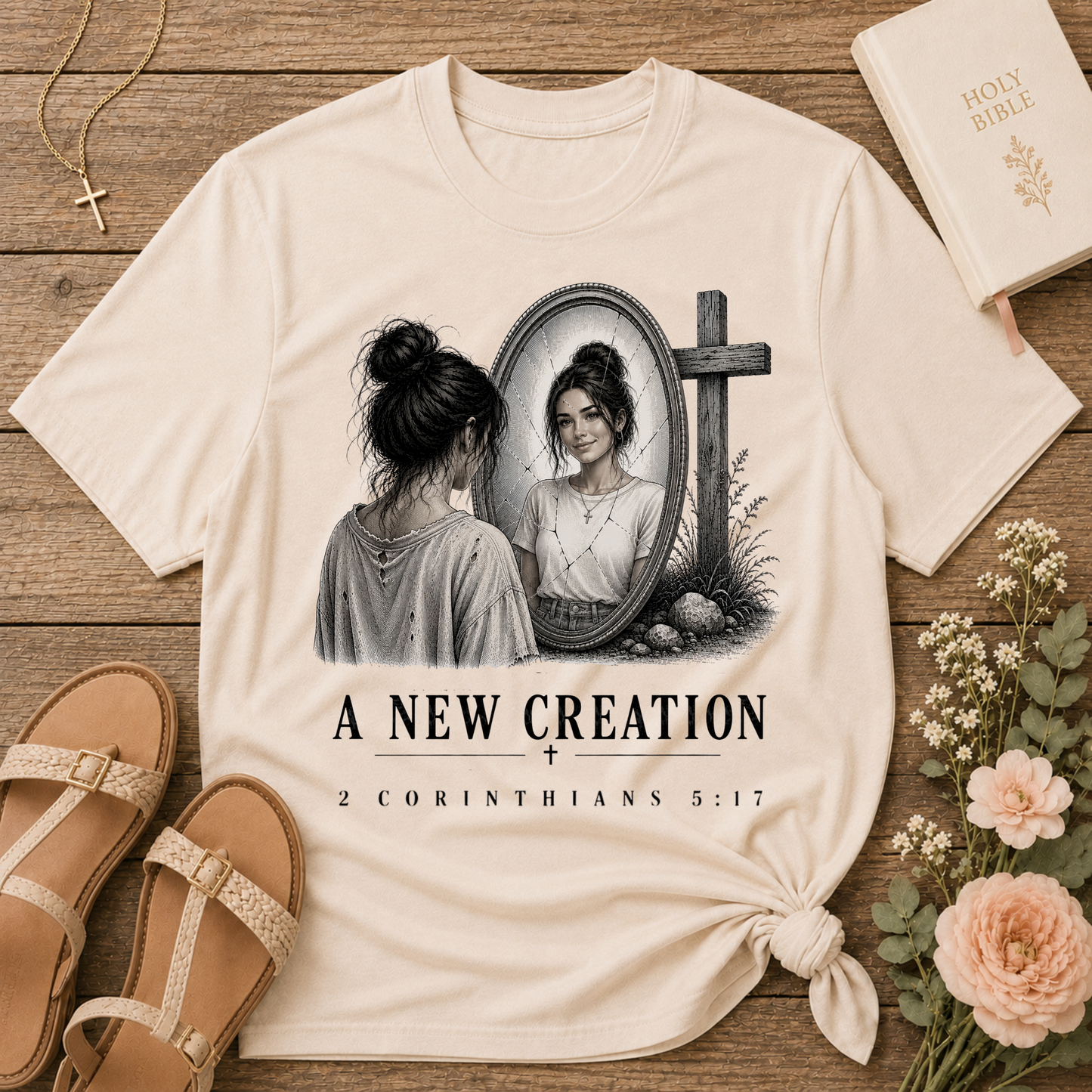 A New Creation Christian T-Shirt | 2 Corinthians 5:17 Faith Shirt Breaking Bread Designs