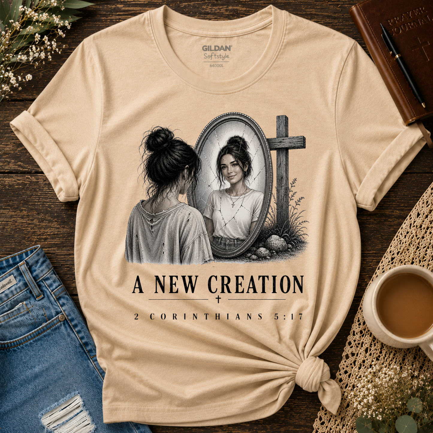 A New Creation Christian T-Shirt | 2 Corinthians 5:17 Faith Shirt Breaking Bread Designs