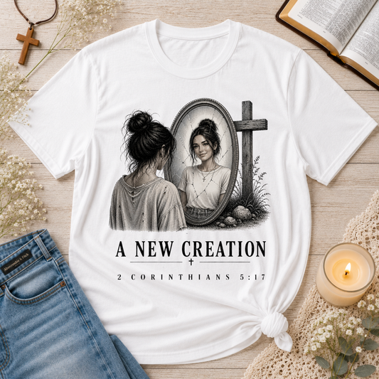 A New Creation Christian T-Shirt | 2 Corinthians 5:17 Faith Shirt Breaking Bread Designs