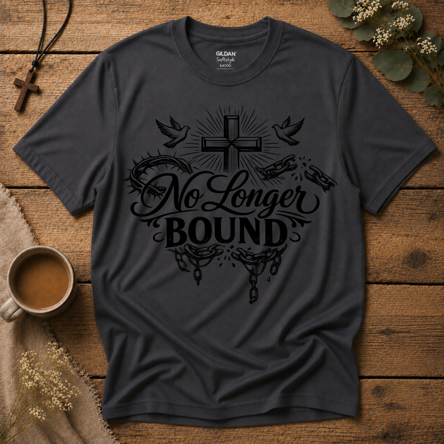 No Longer Bound Christian T-Shirt | Faith & Freedom Graphic Tee | Christian Streetwear Breaking Bread Designs
