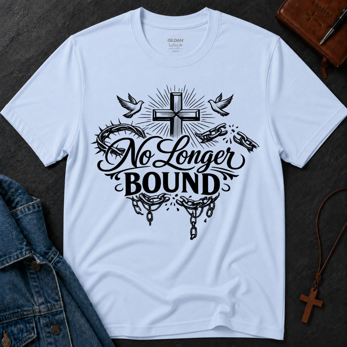 No Longer Bound Christian T-Shirt | Faith & Freedom Graphic Tee | Christian Streetwear Breaking Bread Designs