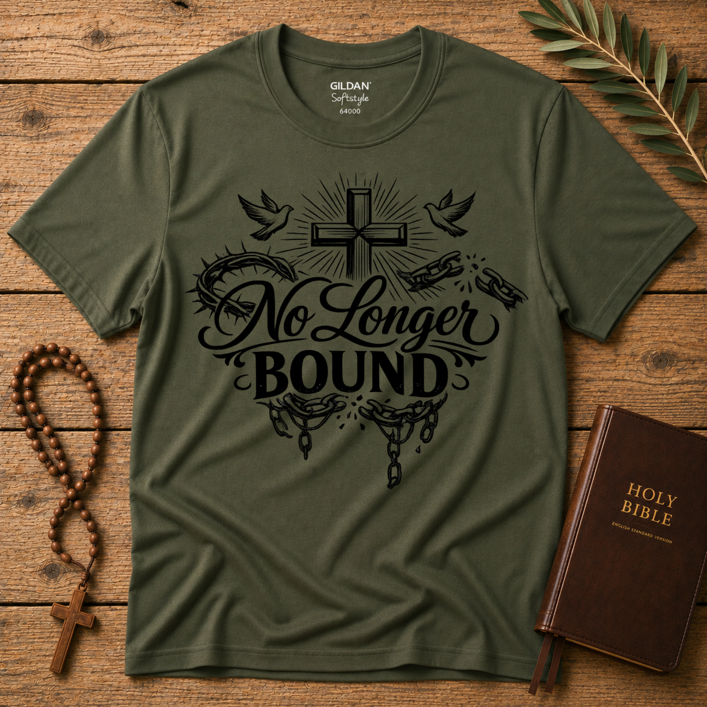 No Longer Bound Christian T-Shirt | Faith & Freedom Graphic Tee | Christian Streetwear Breaking Bread Designs