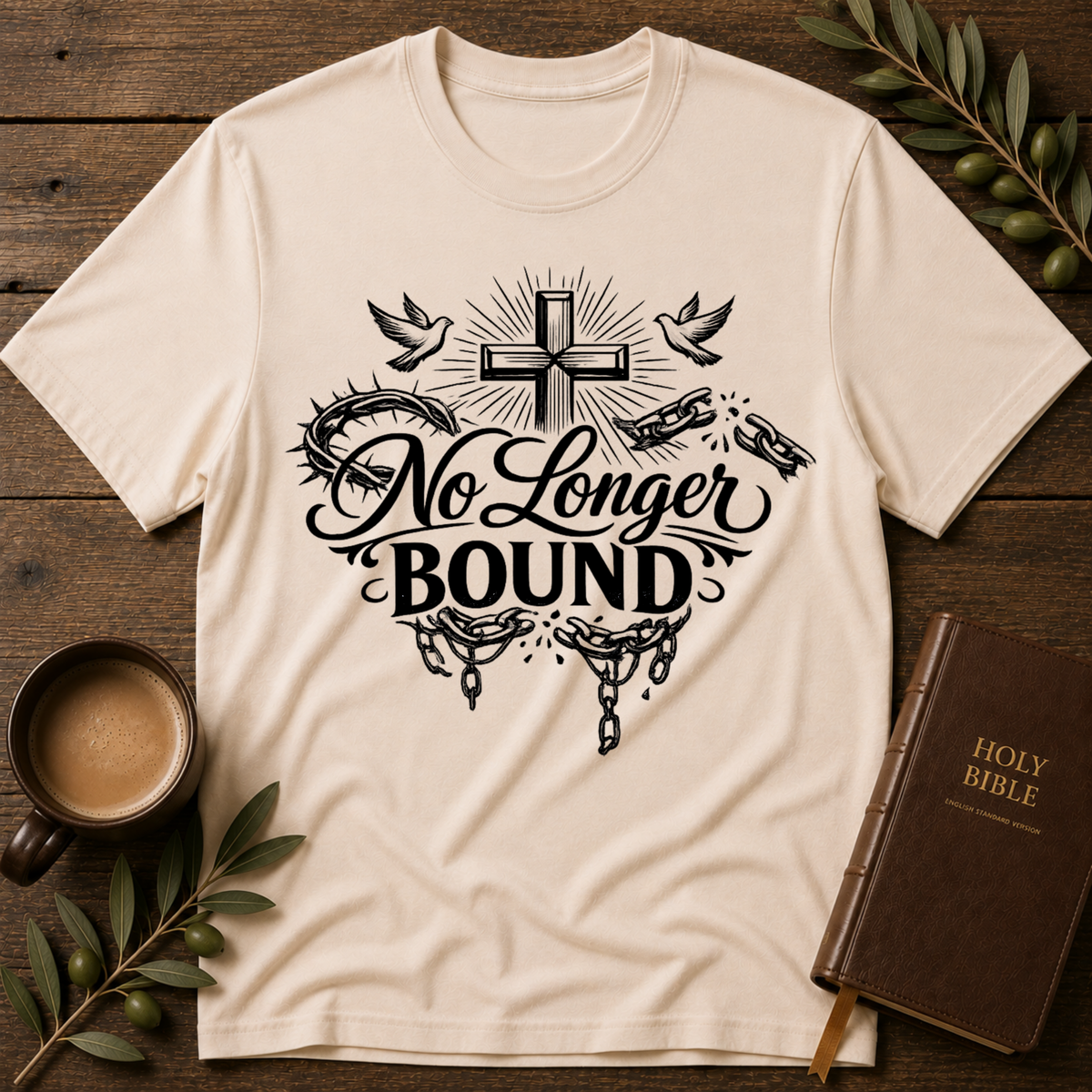 No Longer Bound Christian T-Shirt | Faith & Freedom Graphic Tee | Christian Streetwear Breaking Bread Designs