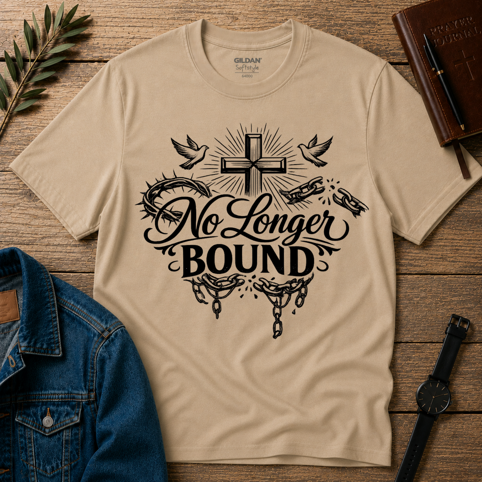 No Longer Bound Christian T-Shirt | Faith & Freedom Graphic Tee | Christian Streetwear Breaking Bread Designs