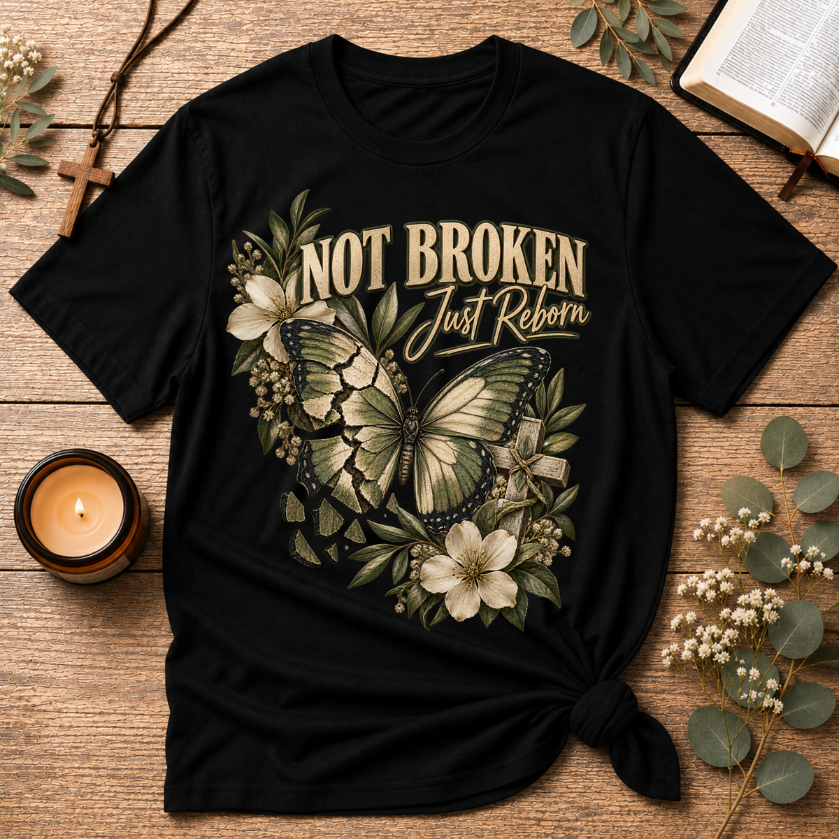 Not Broken Just Reborn Christian T-Shirt | Faith & Healing Breaking Bread Designs