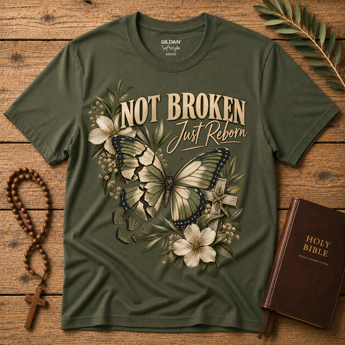 Not Broken Just Reborn Christian T-Shirt | Faith & Healing Breaking Bread Designs
