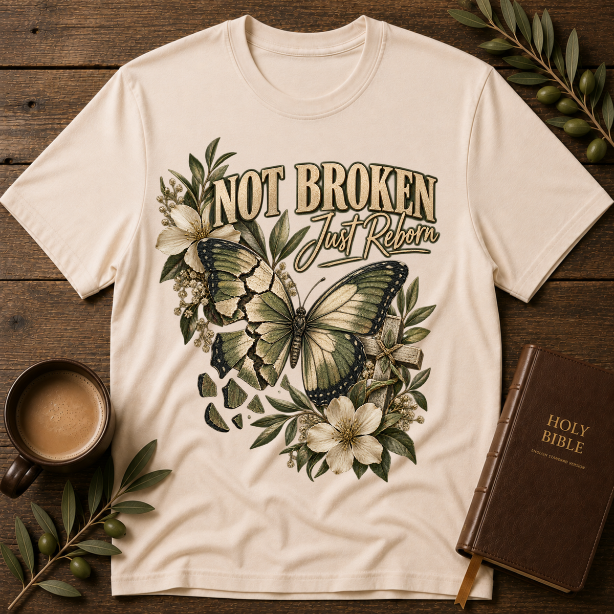 Not Broken Just Reborn Christian T-Shirt | Faith & Healing Breaking Bread Designs