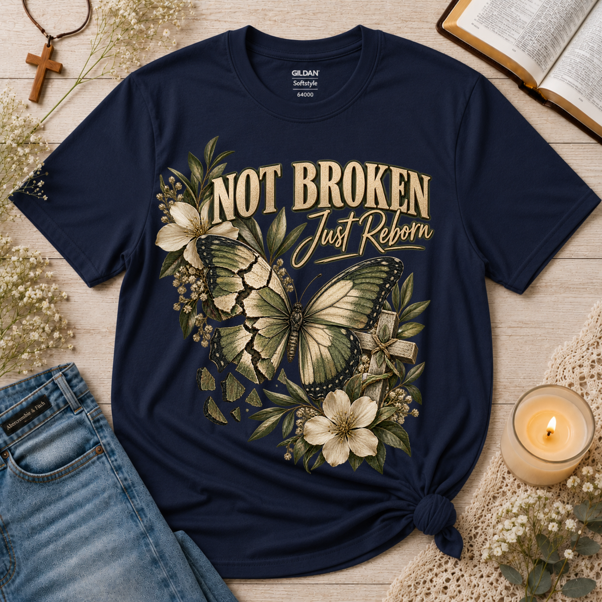 Not Broken Just Reborn Christian T-Shirt | Faith & Healing Breaking Bread Designs