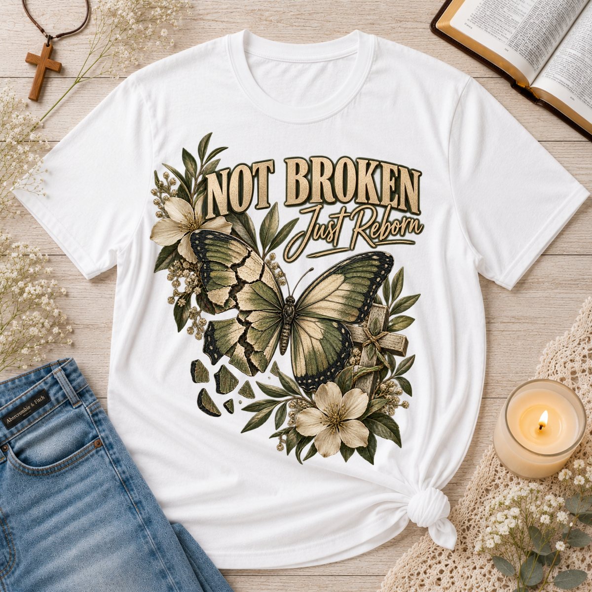 Not Broken Just Reborn Christian T-Shirt | Faith & Healing Breaking Bread Designs