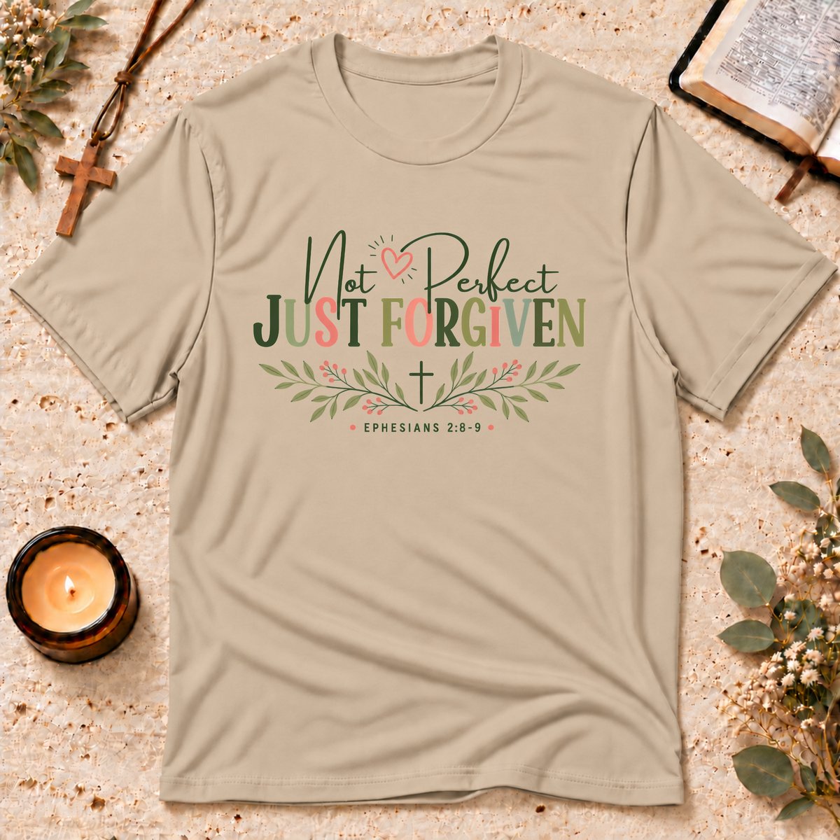 Not Perfect Just Forgiven Christian T-Shirt Breaking Bread Designs