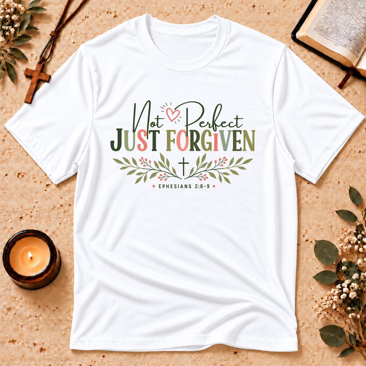 Not Perfect Just Forgiven Christian T-Shirt Breaking Bread Designs