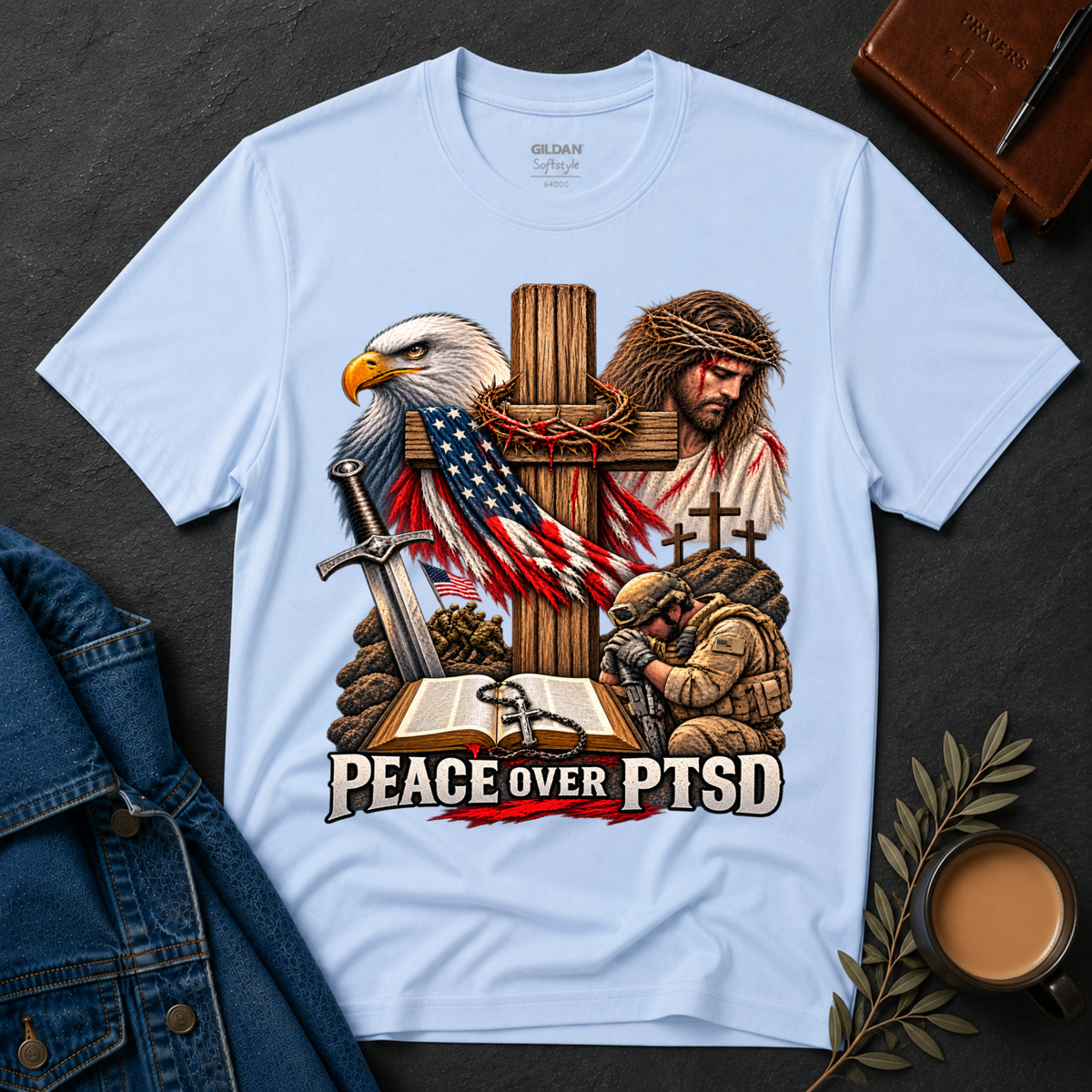 Peace Over PTSD Christian Veteran T-Shirt | Mental Health Isaiah 41:10 Christian Apparel Breaking Bread Designs
