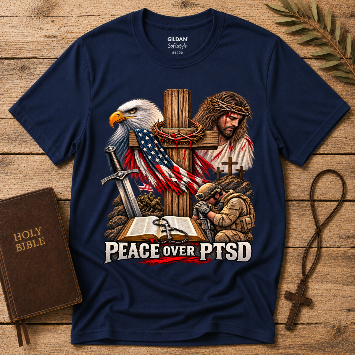 Peace Over PTSD Christian Veteran T-Shirt | Mental Health Isaiah 41:10 Christian Apparel Breaking Bread Designs