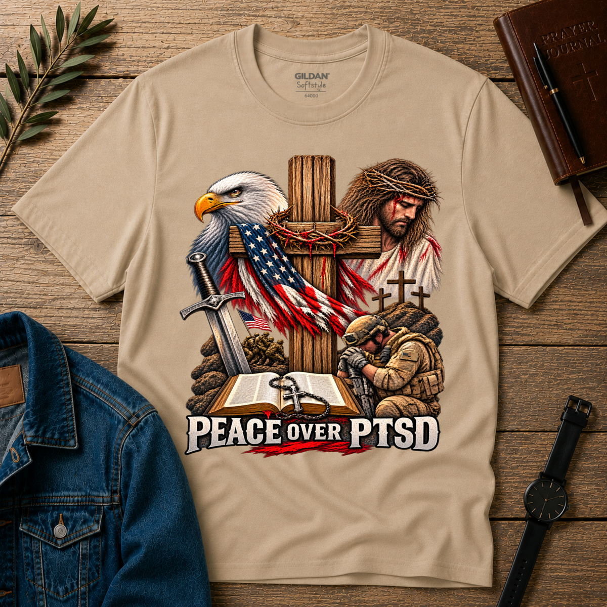 Peace Over PTSD Christian Veteran T-Shirt | Mental Health Isaiah 41:10 Christian Apparel Breaking Bread Designs