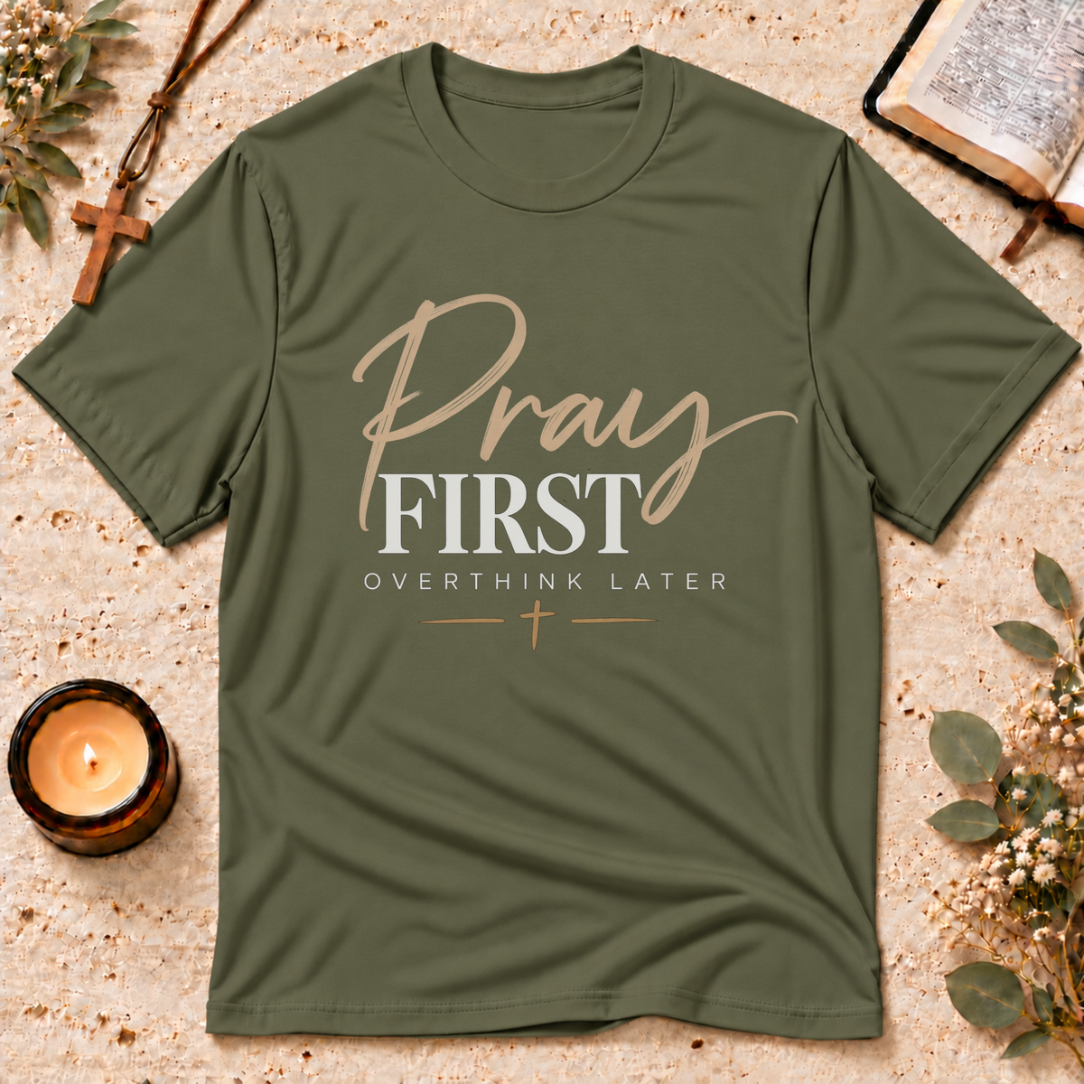 Pray First Overthink Later Christian T-Shirt Breaking Bread Designs