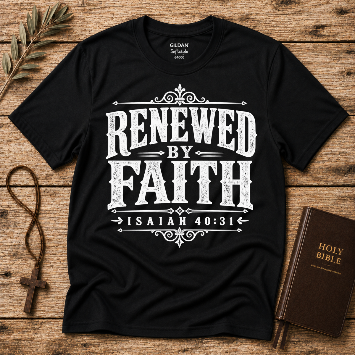 Renewed by Faith Christian T-Shirt | Isaiah 40:31 Men's Shirt Breaking Bread Designs