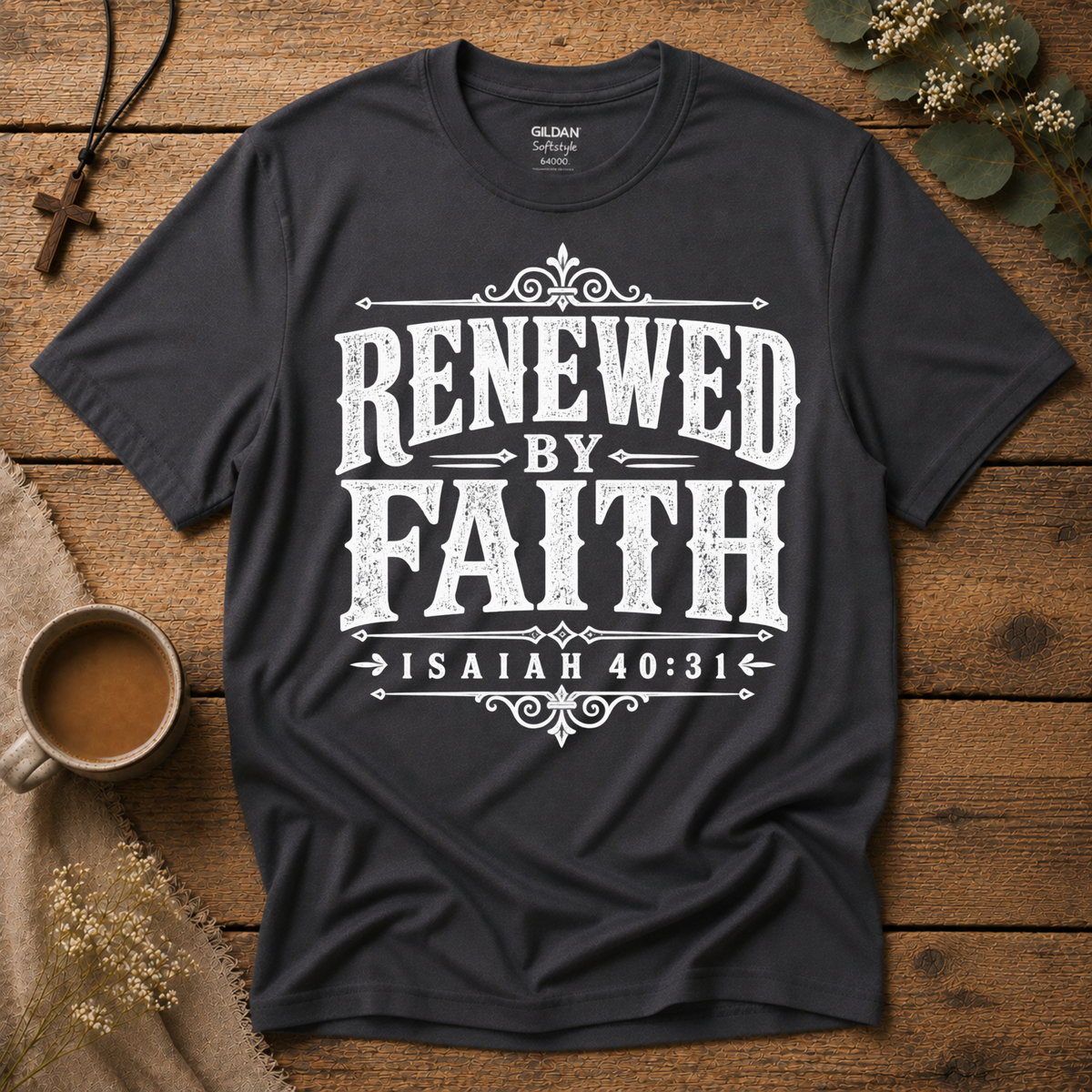 Renewed by Faith Christian T-Shirt | Isaiah 40:31 Men's Shirt Breaking Bread Designs