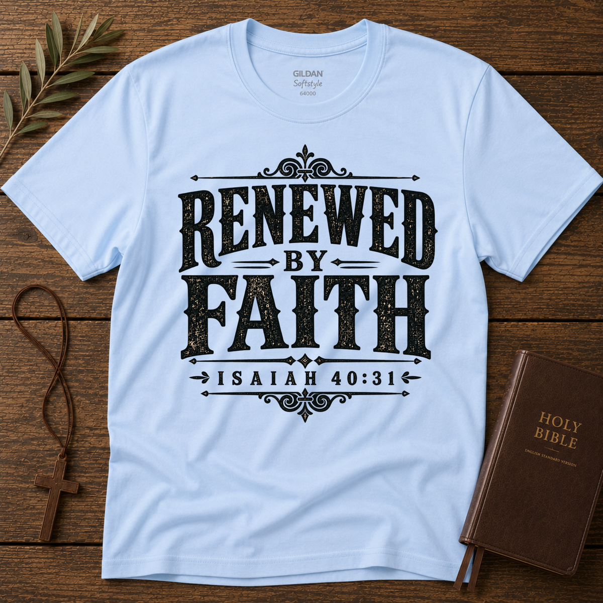 Renewed by Faith Christian T-Shirt | Isaiah 40:31 Men's Shirt Breaking Bread Designs
