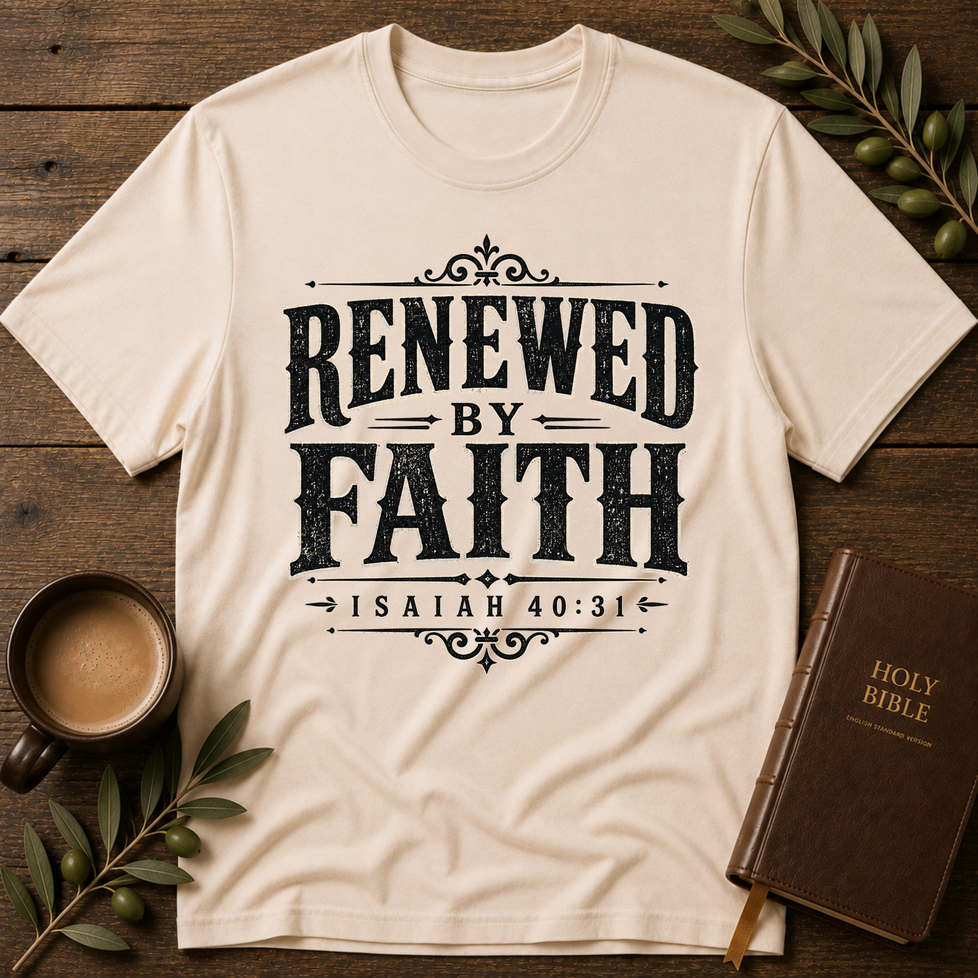 Renewed by Faith Christian T-Shirt | Isaiah 40:31 Men's Shirt Breaking Bread Designs