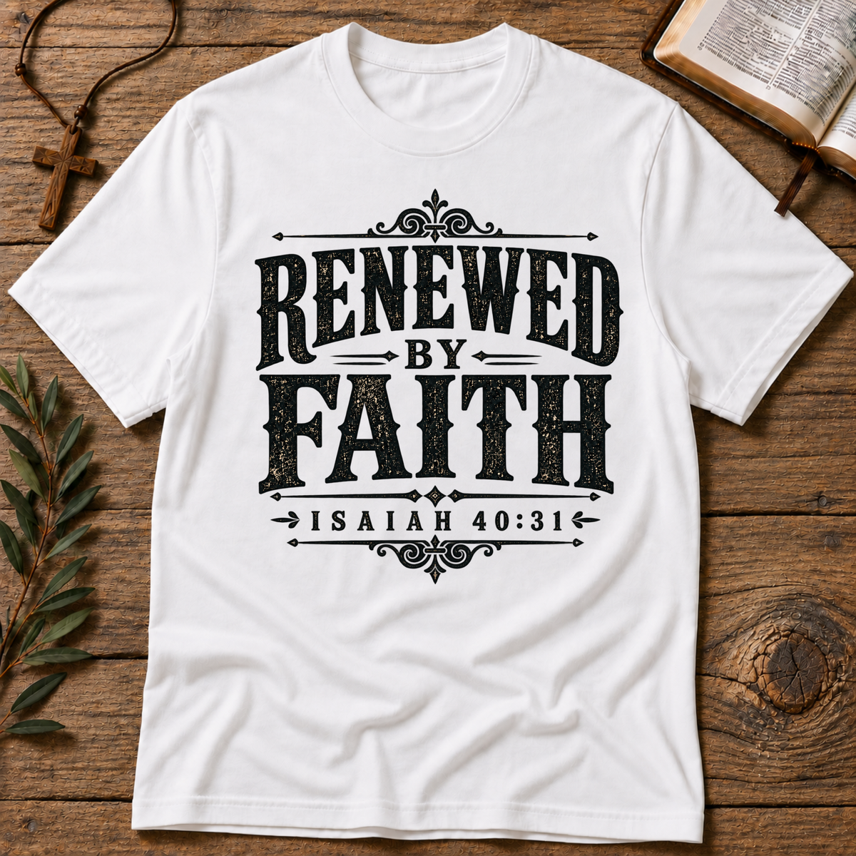Renewed by Faith Christian T-Shirt | Isaiah 40:31 Men's Shirt Breaking Bread Designs