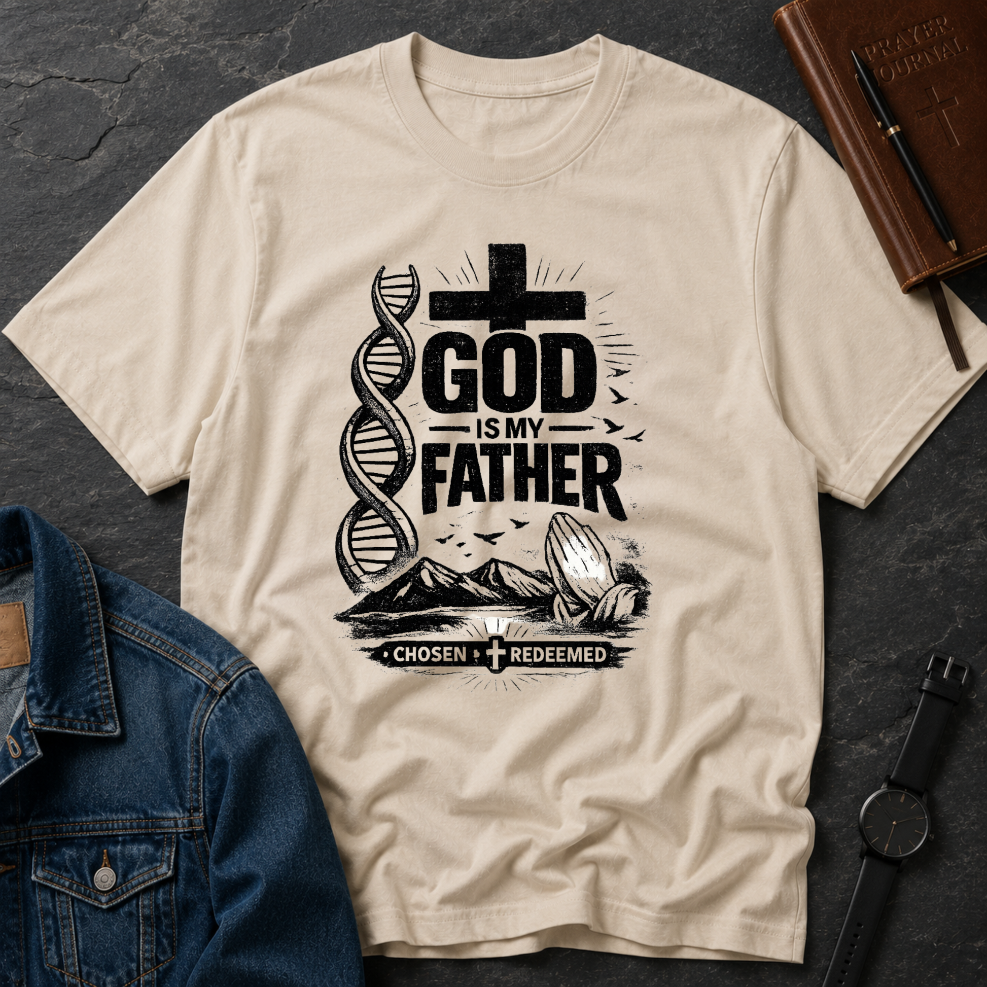 God Is My Father Christian T-Shirt | DNA Faith Graphic Tee | Chosen & Redeemed Christian Apparel Breaking Bread Designs