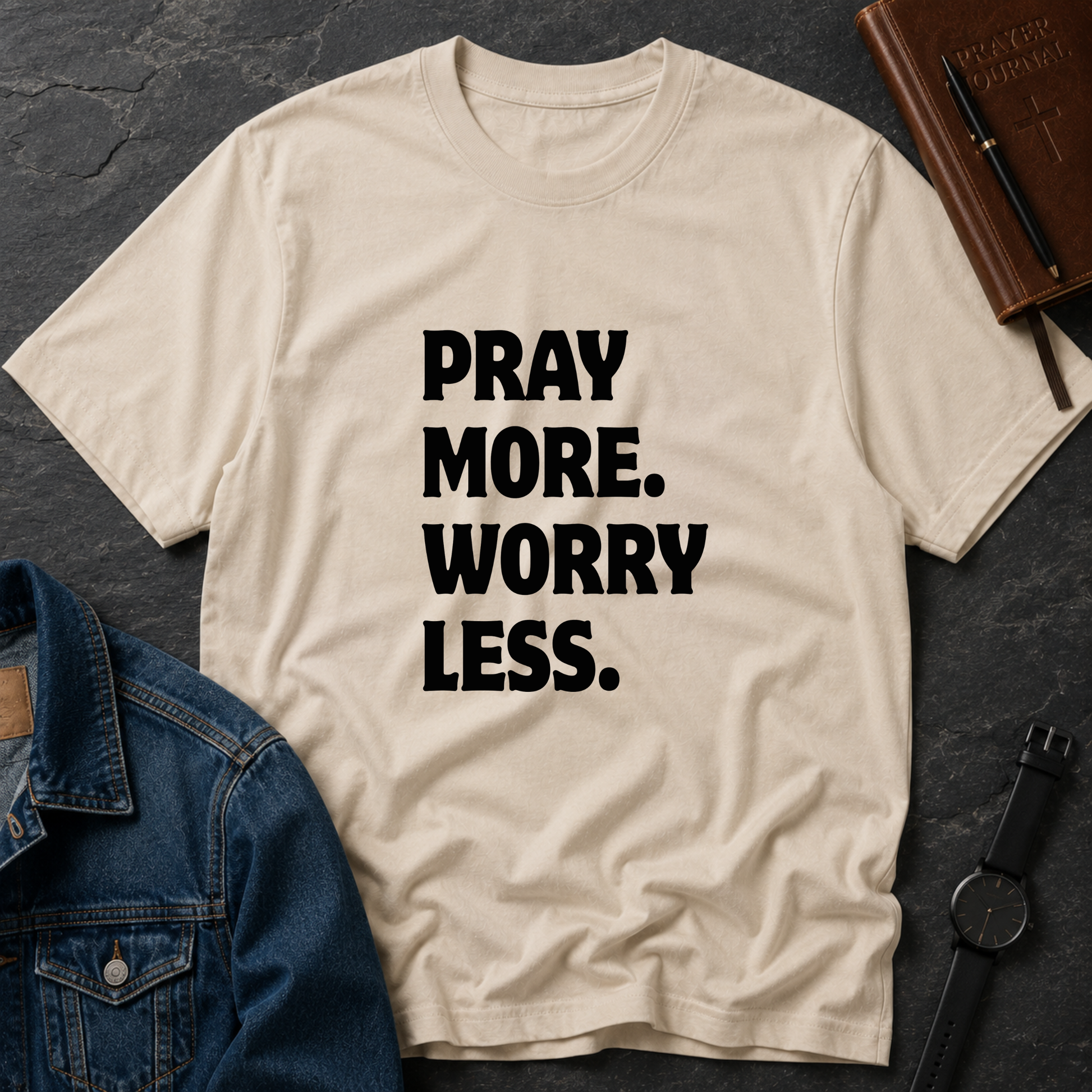 Pray More Worry Less Christian T-Shirt | Inspirational Faith Graphic Tee | Trust God Christian Apparel Breaking Bread Designs