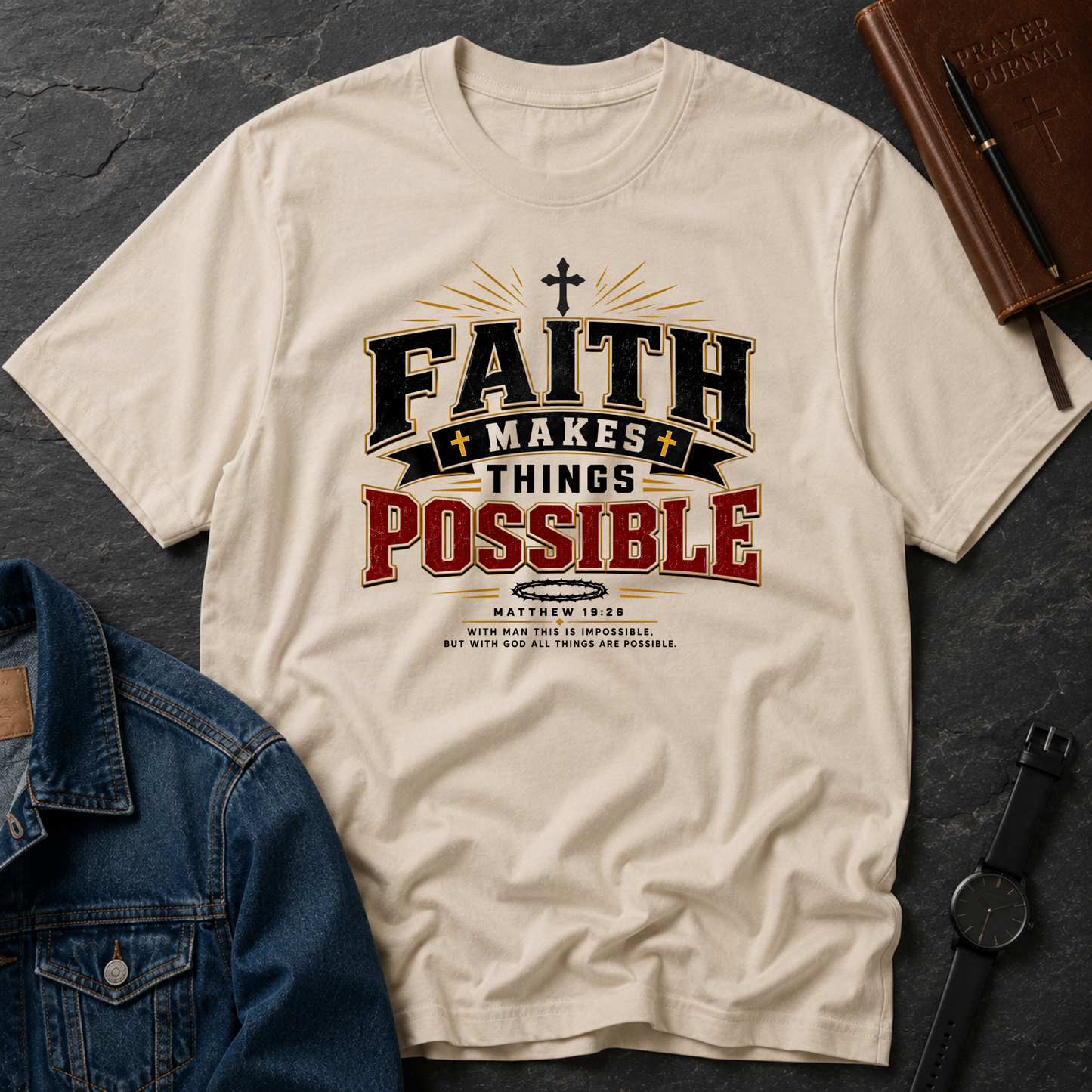 Faith Makes Things Possible Christian T-Shirt | Matthew 19:26 Faith Tee