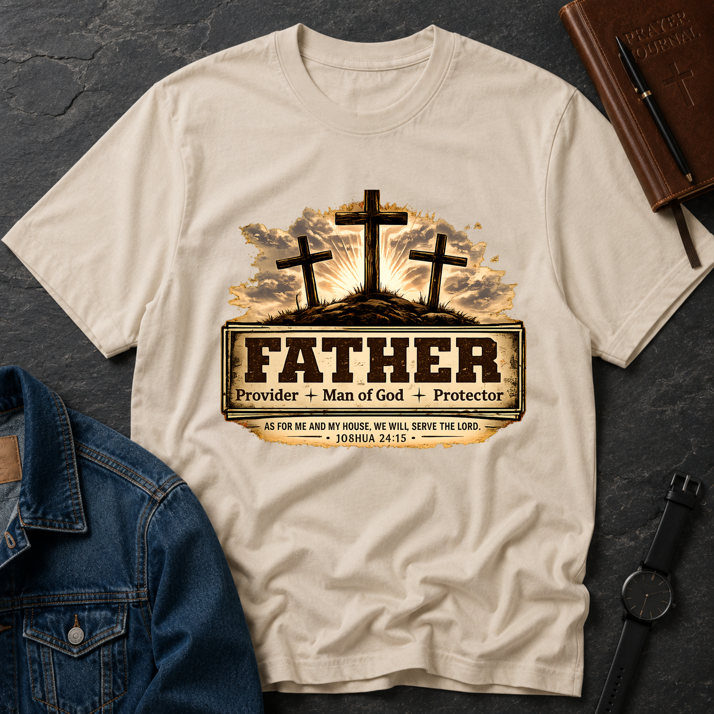 Father Provider Man Of God Protector Christian T-Shirt | Joshua 24:15 Breaking Bread Designs