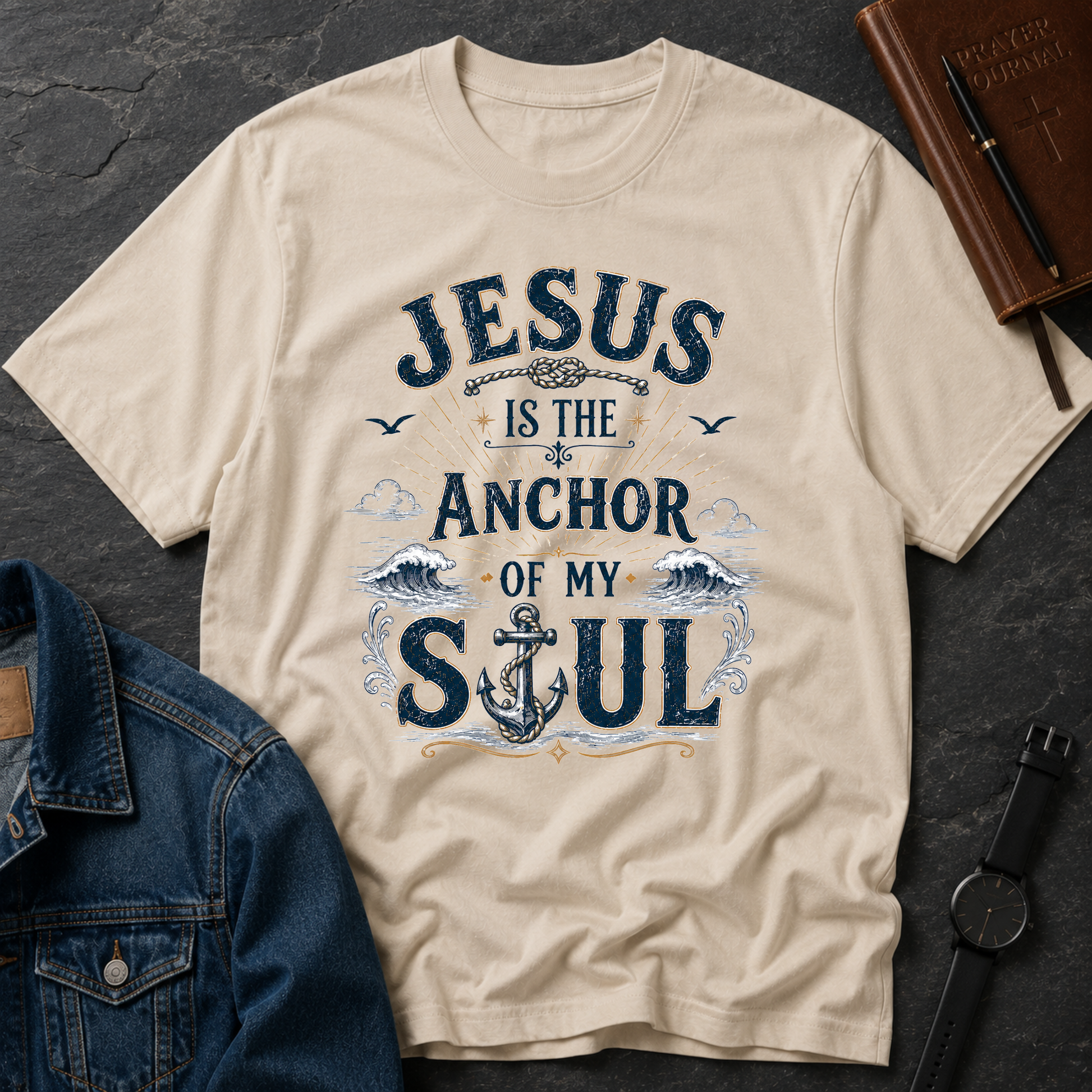 Jesus Is the Anchor of My Soul Christian T-Shirt | Nautical Faith Graphic Tee | Vintage Christian Anchor Shirt Breaking Bread Designs