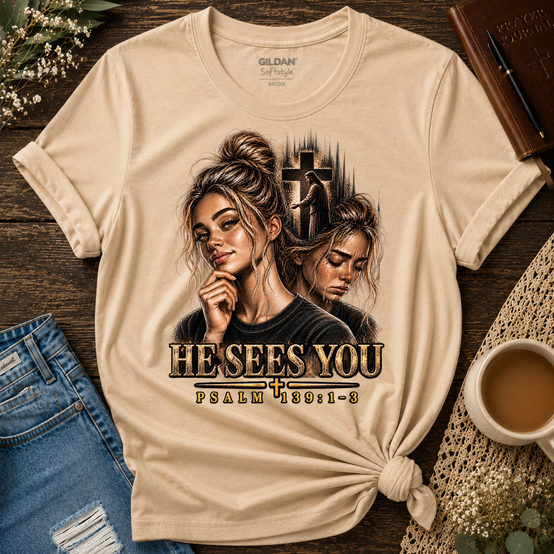 He Sees You Psalm 139:1–3 Christian T-Shirt | Comforting Faith Apparel Breaking Bread Designs