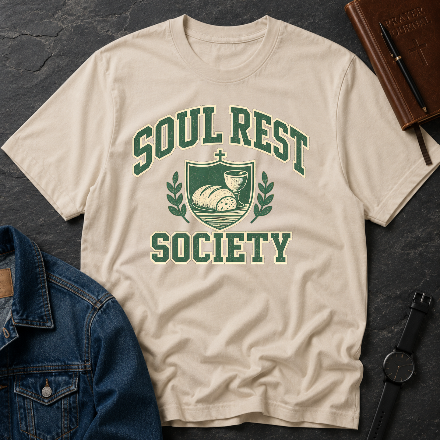 Soul Rest Society Christian T-Shirt | Vintage Faith Graphic Tee | Bread & Wine Communion Christian Shirt Breaking Bread Designs