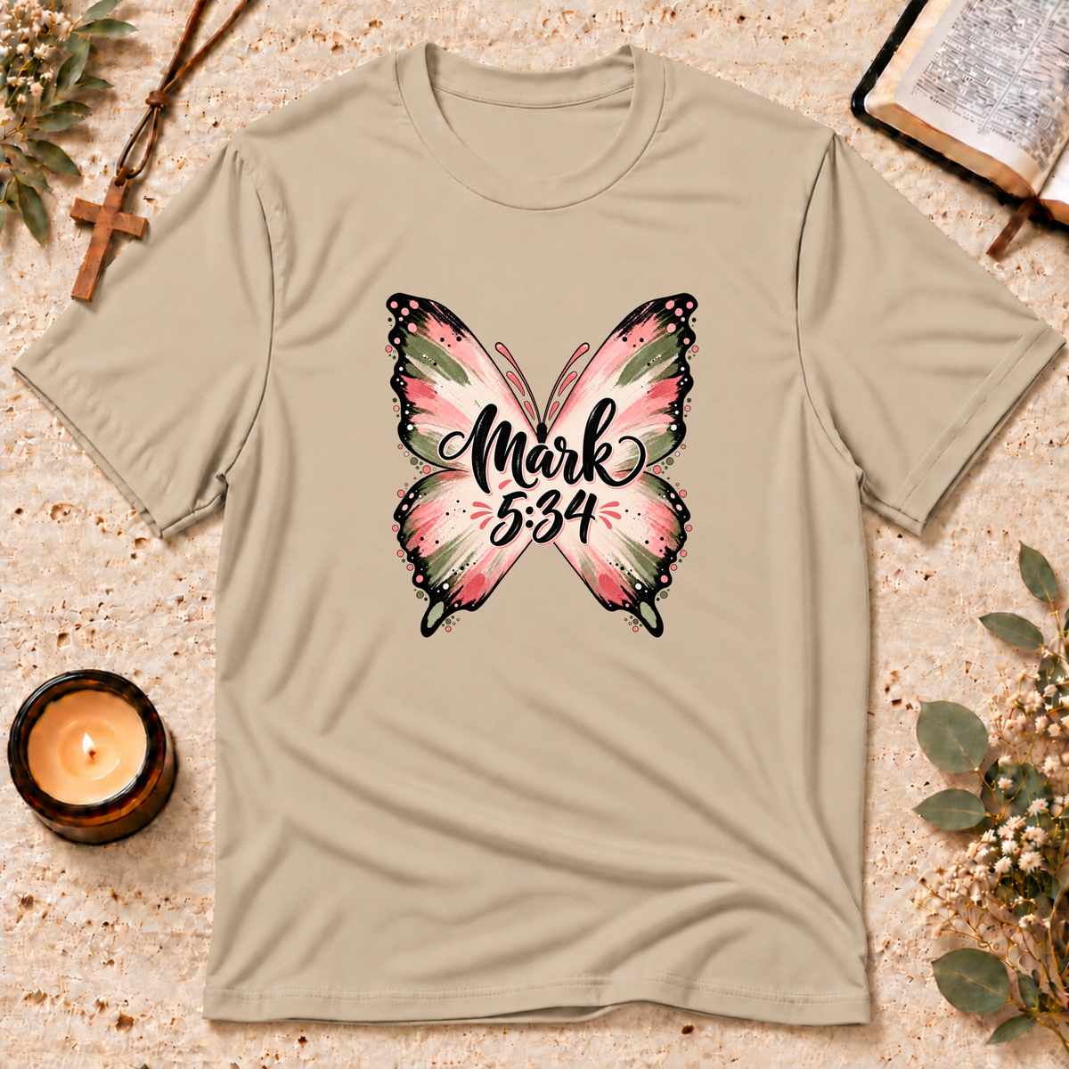 Mark 5:34 Christian Butterfly Healing T-Shirt Breaking Bread Designs