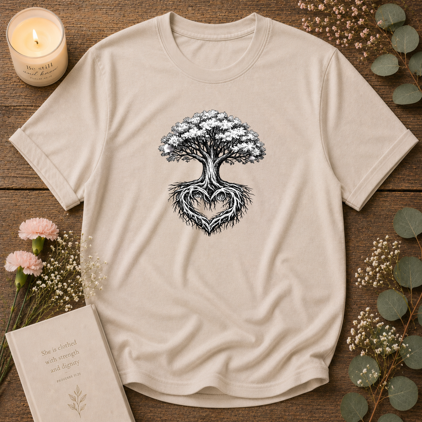 Tree of Life Christian T-Shirt | Heart Root Faith Graphic Tee | Biblical Tree of Life Inspirational Christian Shirt Breaking Bread Designs