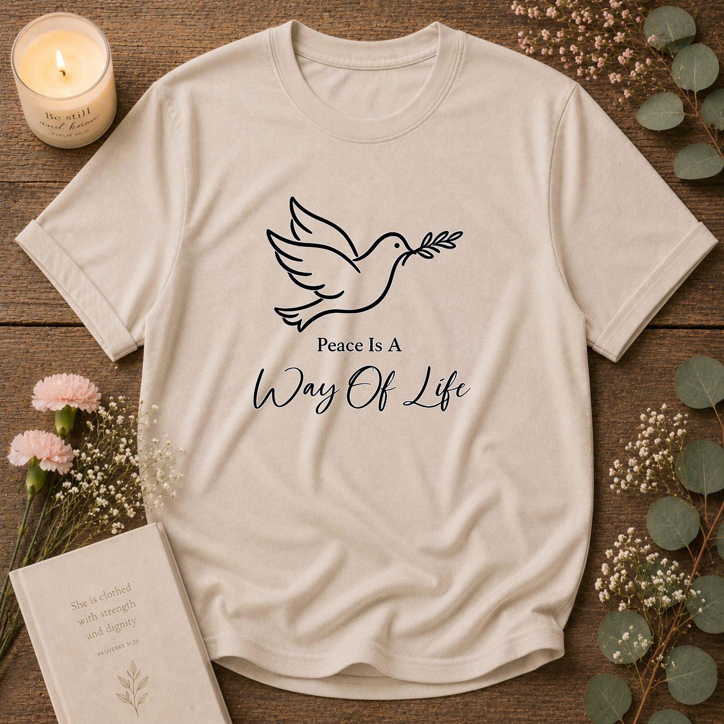 Peace Is a Way of Life Christian T-Shirt | Dove of Peace Faith Graphic Tee | Inspirational Christian Apparel Breaking Bread Designs