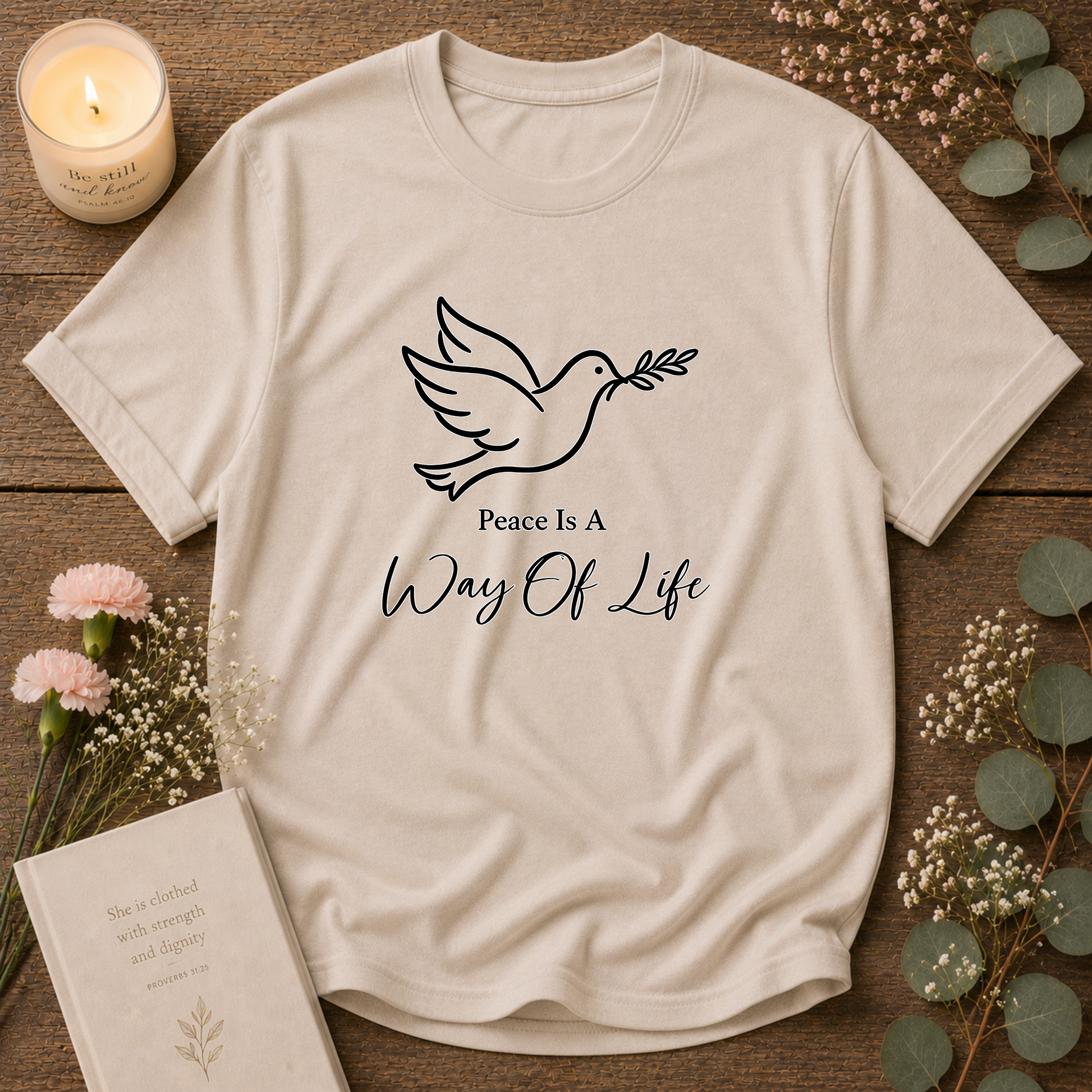 Peace Is a Way of Life Christian T-Shirt | Dove of Peace Faith Graphic Tee | Inspirational Christian Apparel Breaking Bread Designs