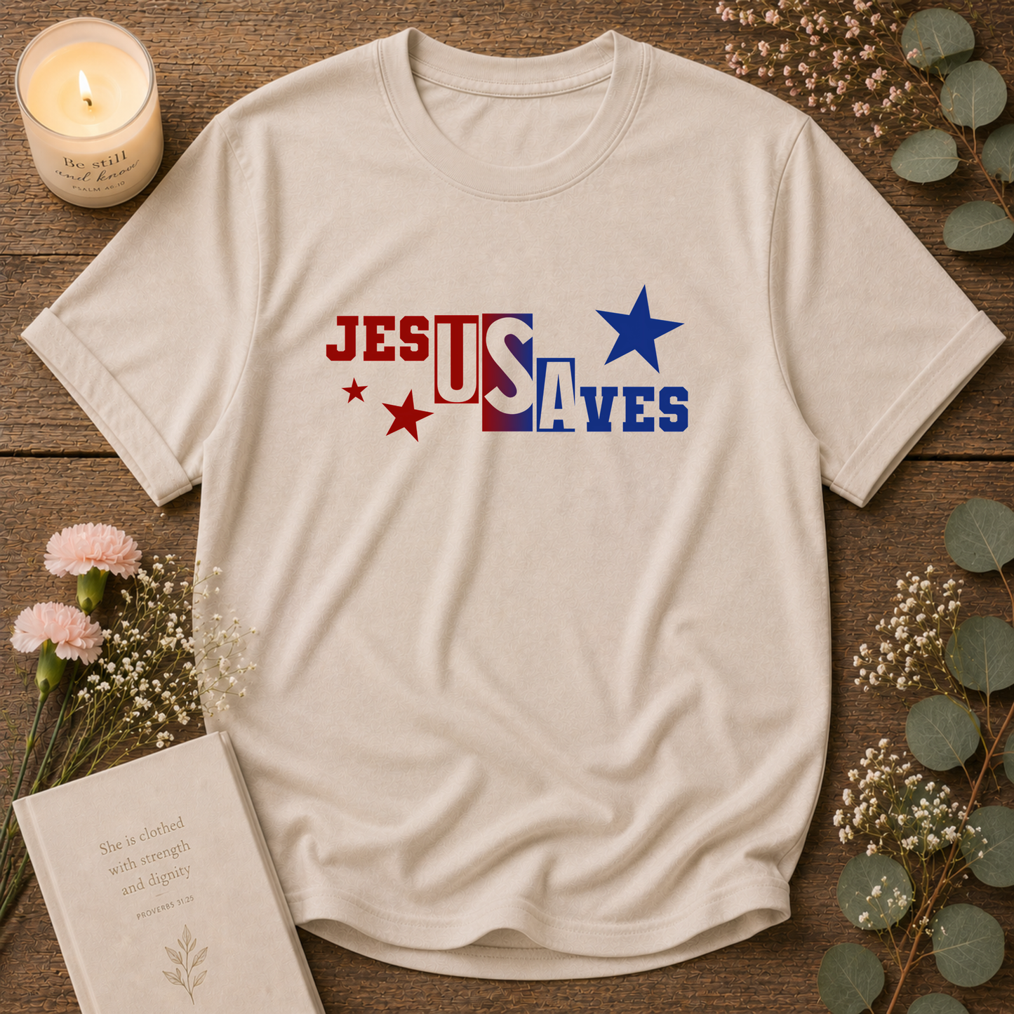 Jesus Saves Christian T-Shirt | Bold Patriotic Faith Graphic Tee | Inspirational Christian Apparel Breaking Bread Designs