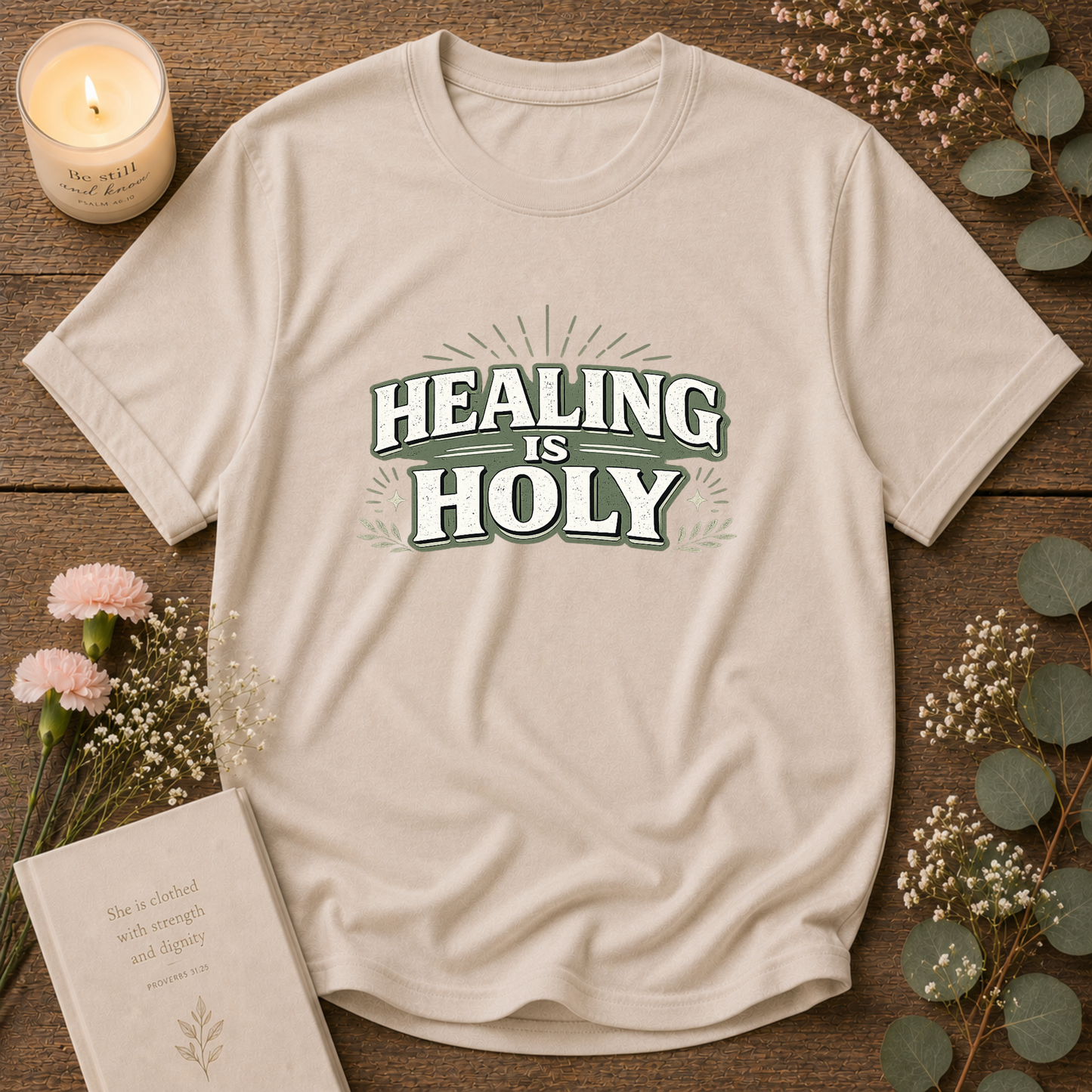 Healing Is Holy Christian T-Shirt | Inspirational Faith Graphic Tee | Christian Mental Health & Hope Shirt Breaking Bread Designs