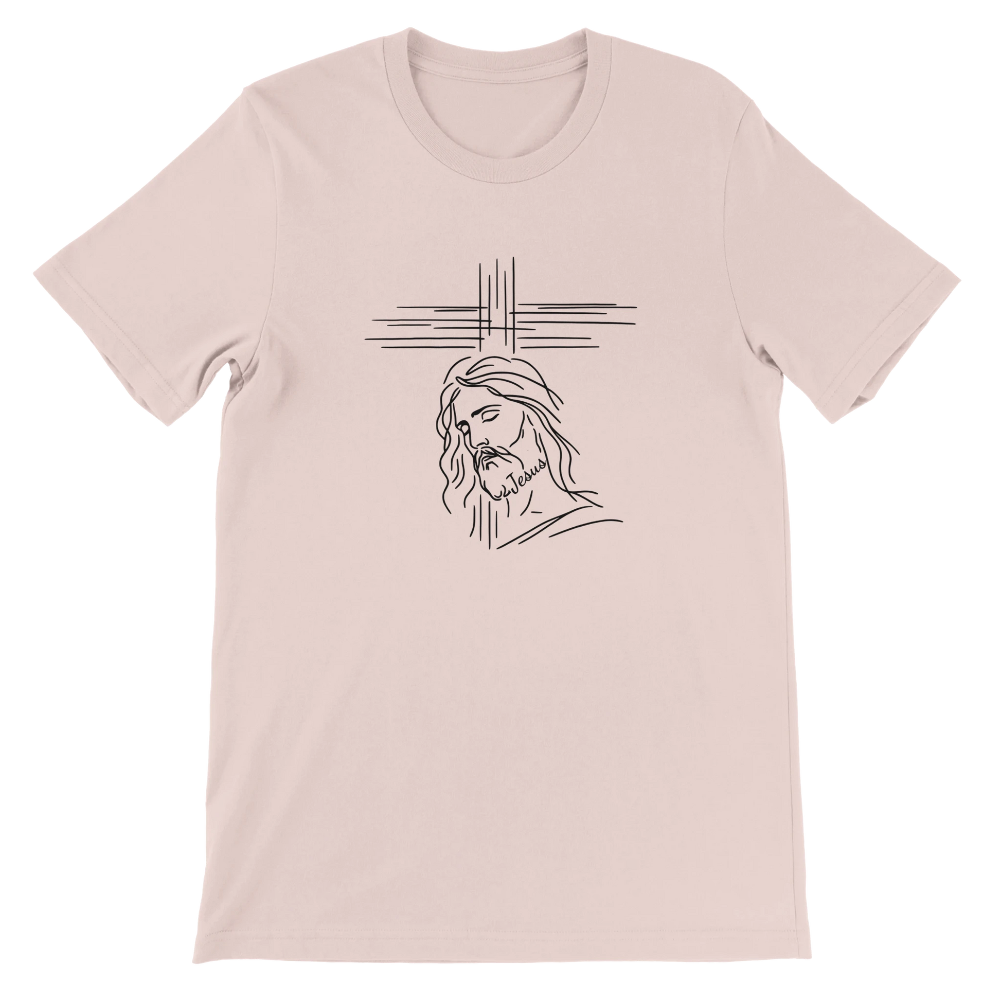 Christian Minimalist Jesus Line Art Graphic Design Pink T-Shirt – Unisex Fit - Breaking Bread Designs