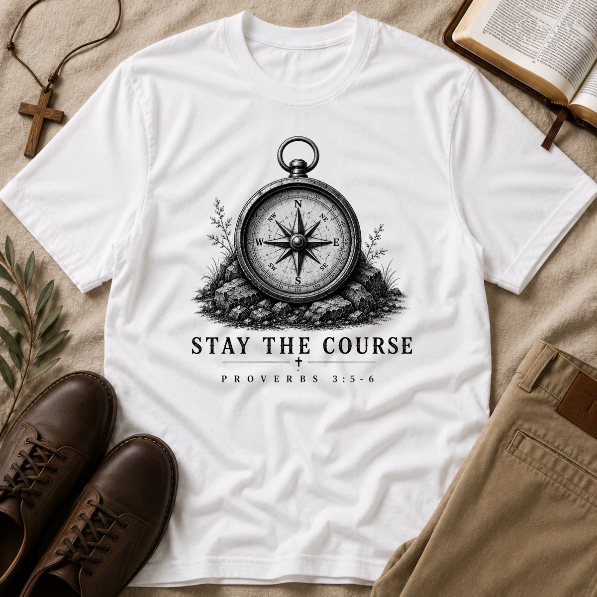 Stay the Course T-Shirt | Christian Faith Shirt | Proverbs 3:5-6 Breaking Bread Designs