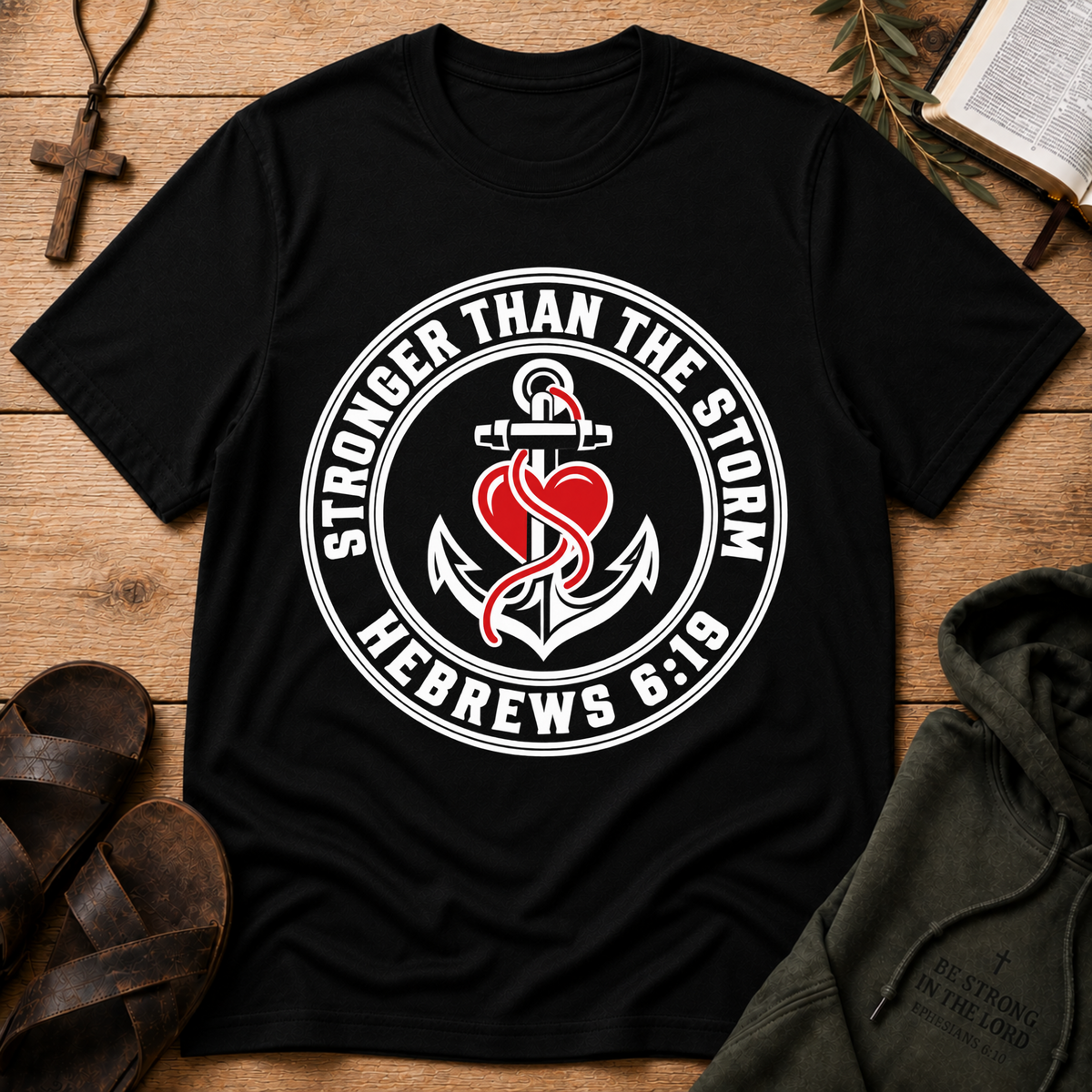 Stronger Than the Storm Christian T-Shirt | Faith Over Fear Anchor Tee Printify