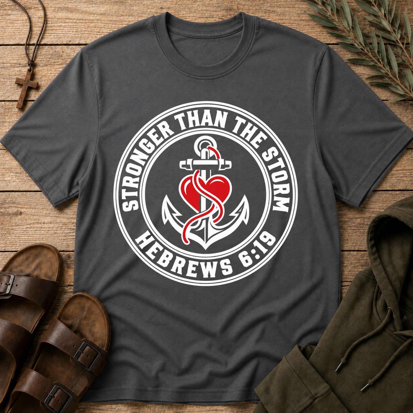 Stronger Than the Storm Christian T-Shirt | Faith Over Fear Anchor Tee Printify