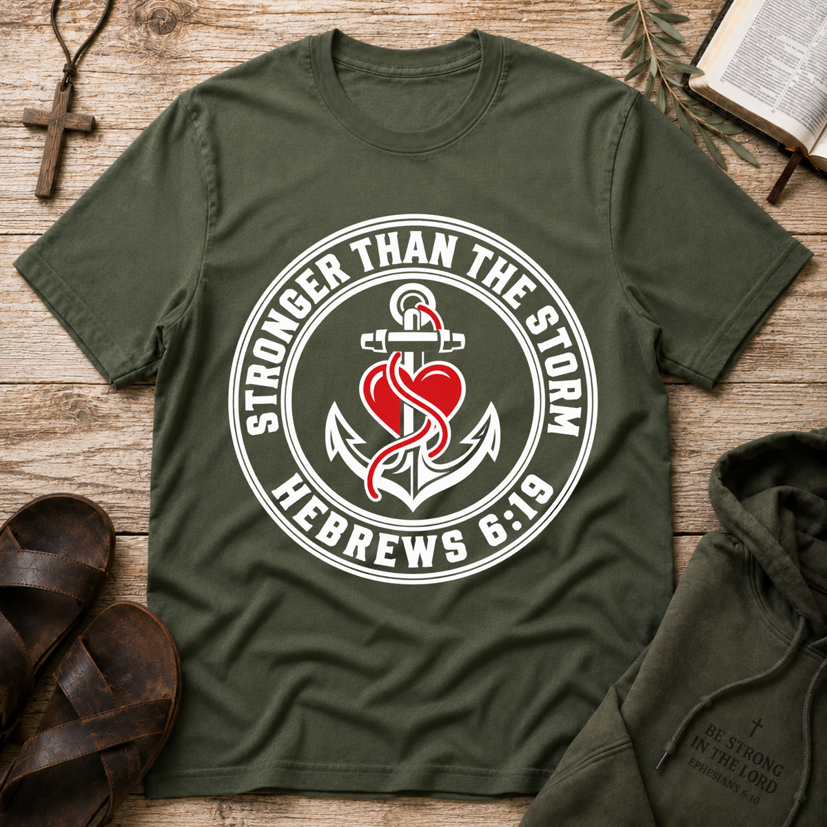 Stronger Than the Storm Christian T-Shirt | Faith Over Fear Anchor Tee Printify