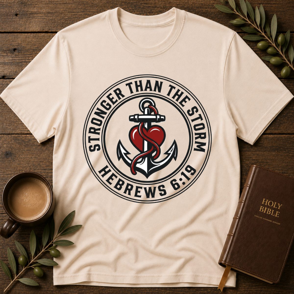 Stronger Than the Storm Christian T-Shirt | Faith Over Fear Anchor Tee Printify