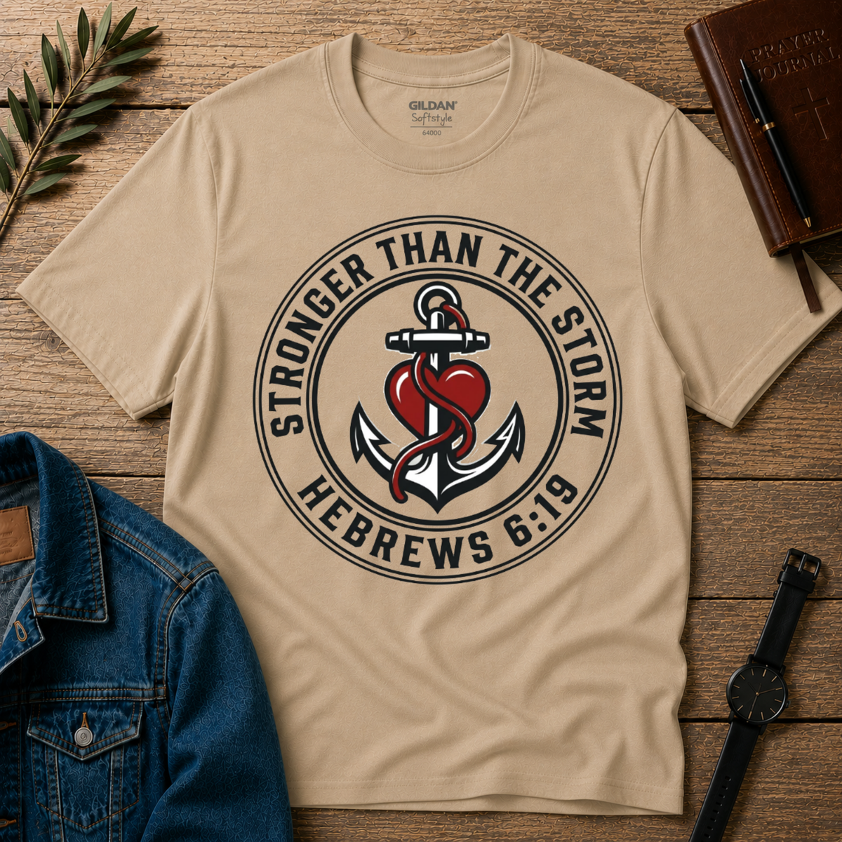Stronger Than the Storm Christian T-Shirt | Faith Over Fear Anchor Tee Printify