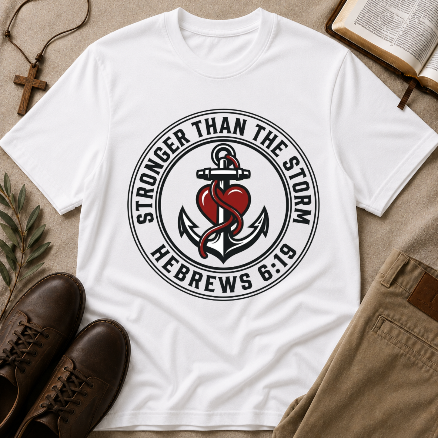 Stronger Than the Storm Christian T-Shirt | Faith Over Fear Anchor Tee Printify