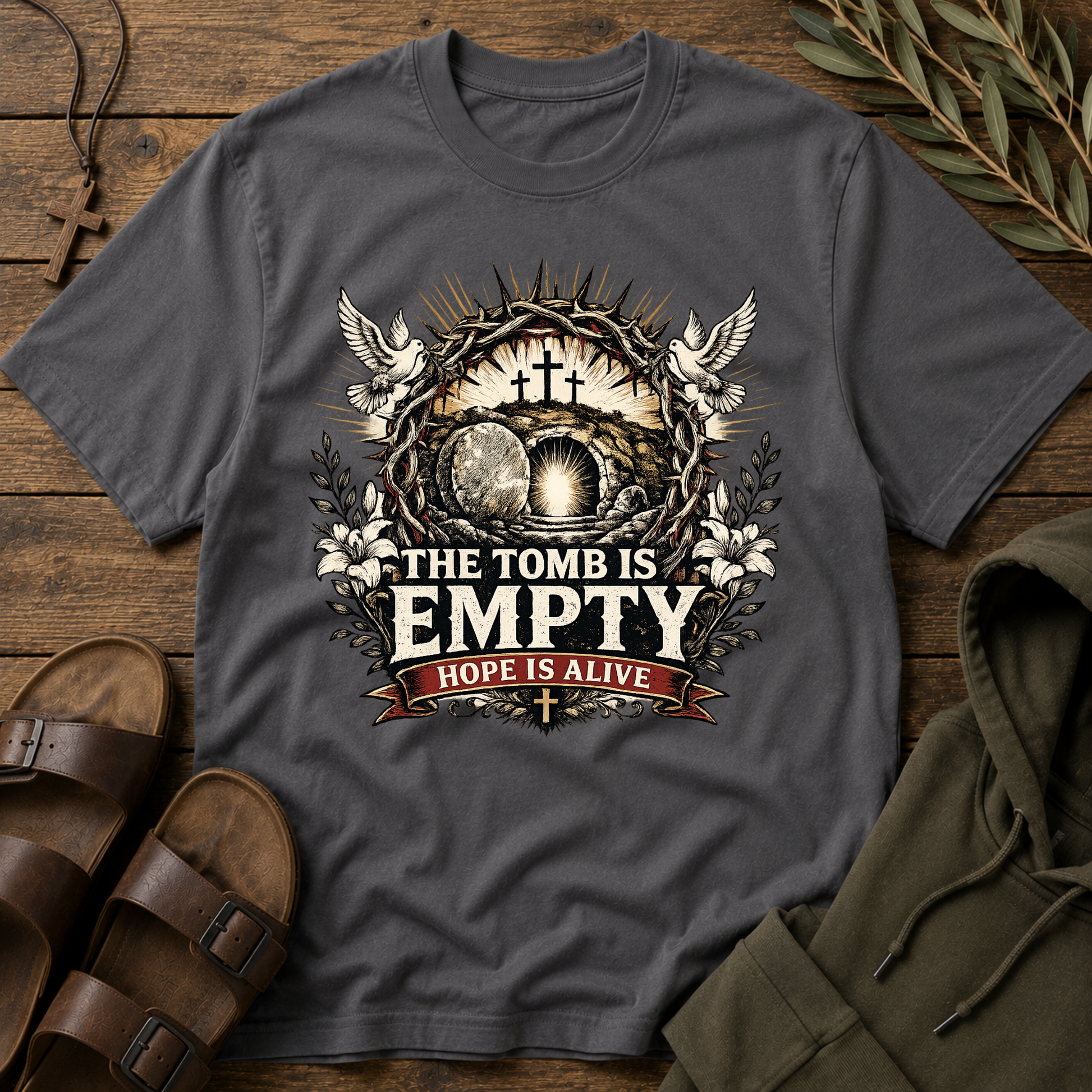 The Tomb Is Empty Hope Is Alive Christian T-Shirt | Resurrection Faith Shirt Breaking Bread Designs